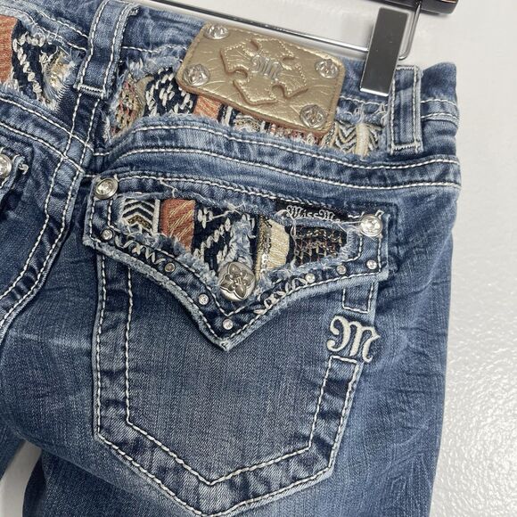 MISS ME Skinny Jeans Size 27 Denim Rhinestones Jewels Bling Embroidered Rock - Picture 1 of 9